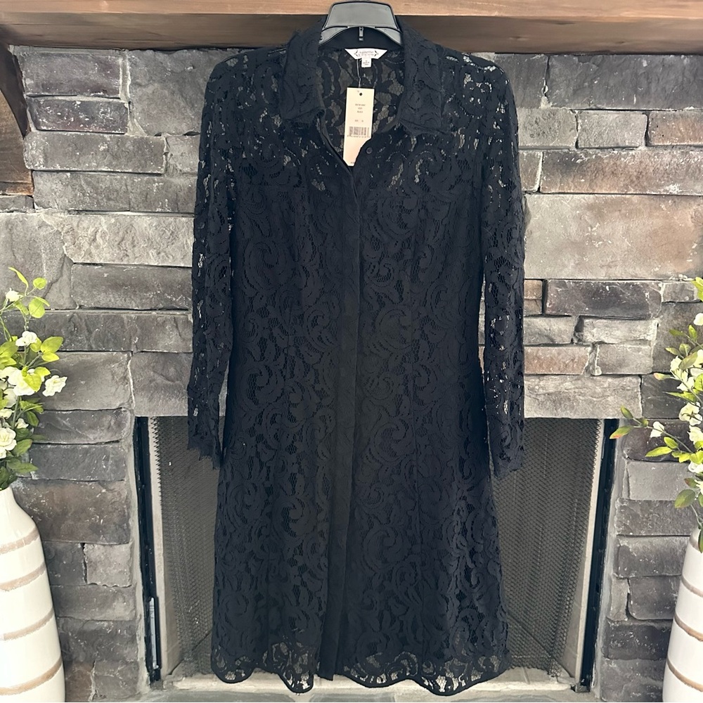 NWT Nanette Lepore Black Sheath Dress with Notched Collar